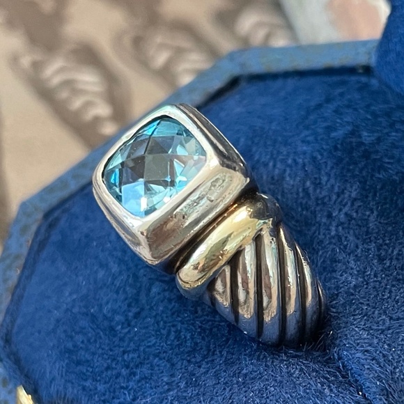 David Yurman Blue Topaz Noblesse Cable Ring 925 Sterling Silver &14k Gold Size 6 - Picture 4 of 8